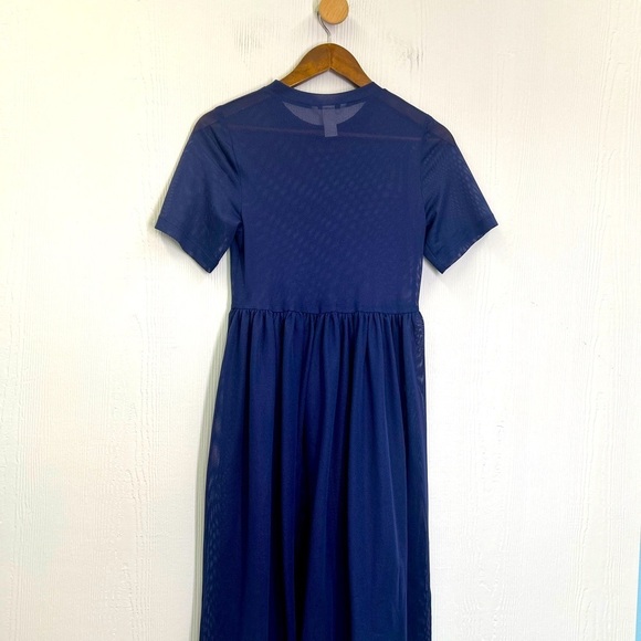 H&M - Dark Blue Crewneck Mesh Short Sleeve See Thru Midi Dress Size 2 - Picture 9 of 9